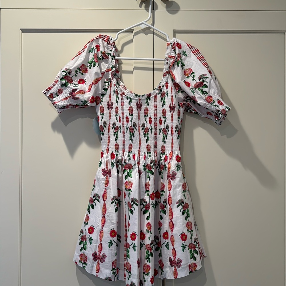 Hill House The Naia Nap Dress - Red Shell Vine Stripe Cotton